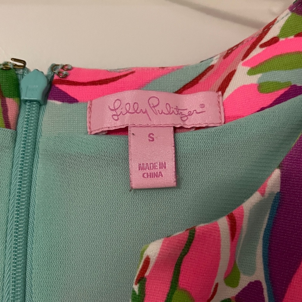 Lilly Pulitzer Aqua Mini Dress with Pink and Green Floral Print - Picture 2 of 4